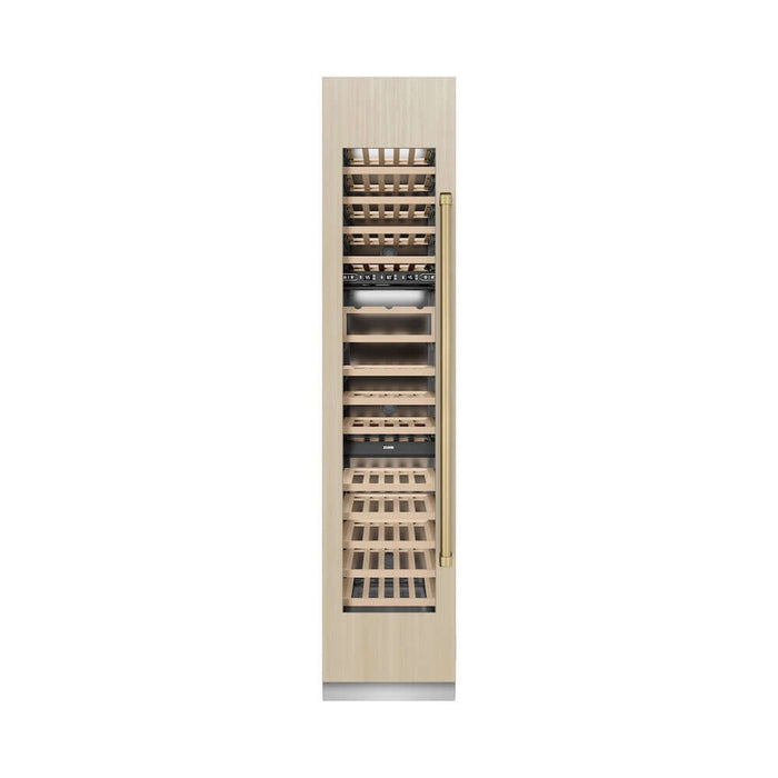 ZLINE Autograph Edition 18 in. 9.0 cu. ft. Triple Zone 68 Bottle Panel Ready Left Hinge Column Wine Cooler with Champagne Bronze Accents (RBCWVLZ-18-CB)