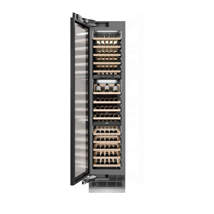 ZLINE Autograph Edition 18 in. 9.0 cu. ft. Triple Zone 68 Bottle Panel Ready Left Hinge Column Wine Cooler with Champagne Bronze Accents (RBCWVLZ-18-CB)