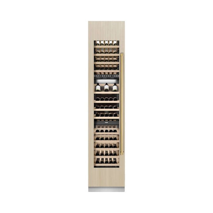 ZLINE Autograph Edition 18 in. 9.0 cu. ft. Triple Zone 68 Bottle Panel Ready Left Hinge Column Wine Cooler with Polished Gold Accents (RBCWVLZ-18-G)