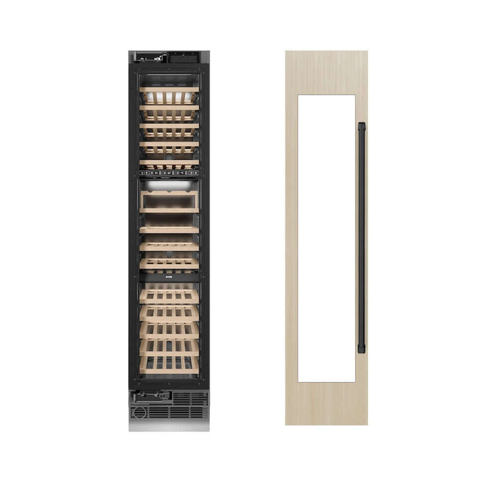 ZLINE Autograph Edition 18 in. 9.0 cu. ft. Triple Zone 68 Bottle Panel Ready Left Hinge Column Wine Cooler with Matte Black Accents (RBCWVLZ-18-MB)