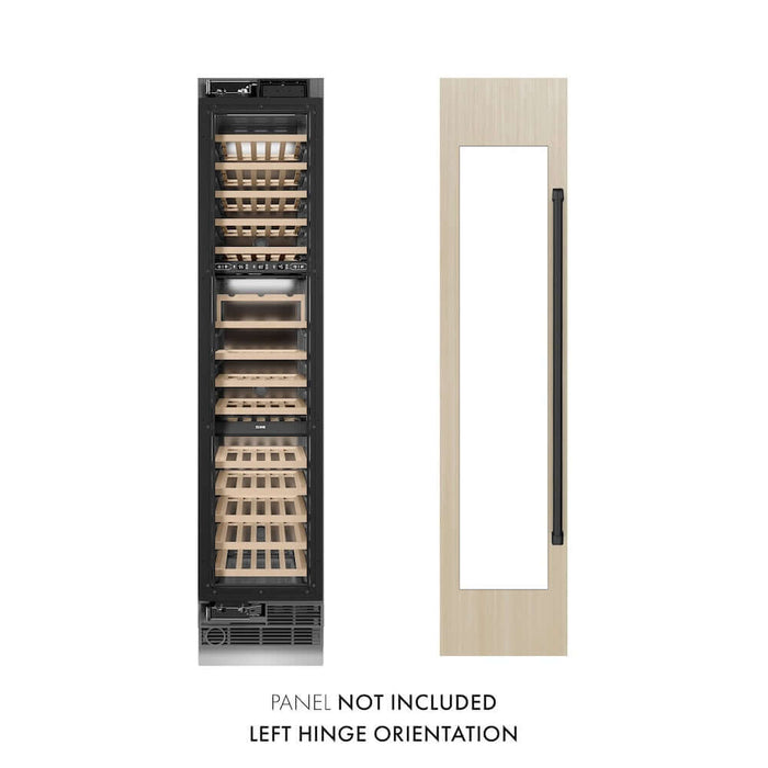 ZLINE Autograph Edition 18 in. 9.0 cu. ft. Triple Zone 68 Bottle Panel Ready Left Hinge Column Wine Cooler with Matte Black Accents (RBCWVLZ-18-MB)