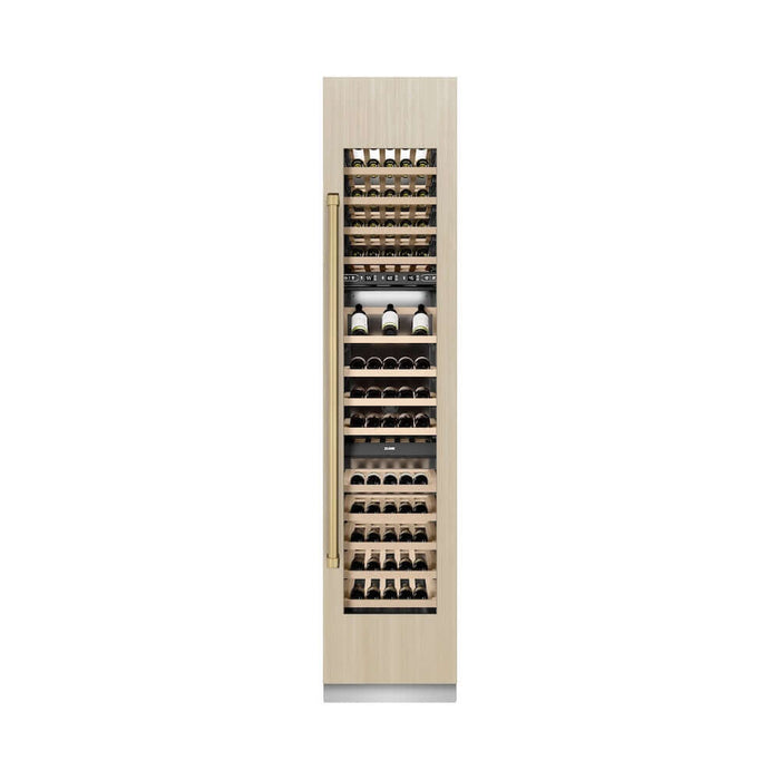 ZLINE Autograph Edition 18 in. 9.0 cu. ft. Triple Zone 68 Bottle Panel Ready Right Hinge Column Wine Cooler with Champagne Bronze Accents (RBCWVRZ-18-CB)