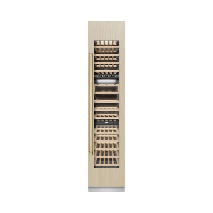 ZLINE Autograph Edition 18 in. 9.0 cu. ft. Triple Zone 68 Bottle Panel Ready Right Hinge Column Wine Cooler with Champagne Bronze Accents (RBCWVRZ-18-CB)