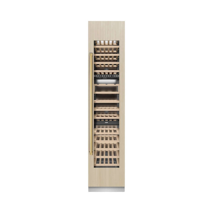 ZLINE Autograph Edition 18 in. 9.0 cu. ft. Triple Zone 68 Bottle Panel Ready Right Hinge Column Wine Cooler with Polished Gold Accents (RBCWVRZ-18-G)