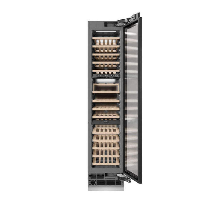 ZLINE Autograph Edition 18 in. 9.0 cu. ft. Triple Zone 68 Bottle Panel Ready Right Hinge Column Wine Cooler with Polished Gold Accents (RBCWVRZ-18-G)