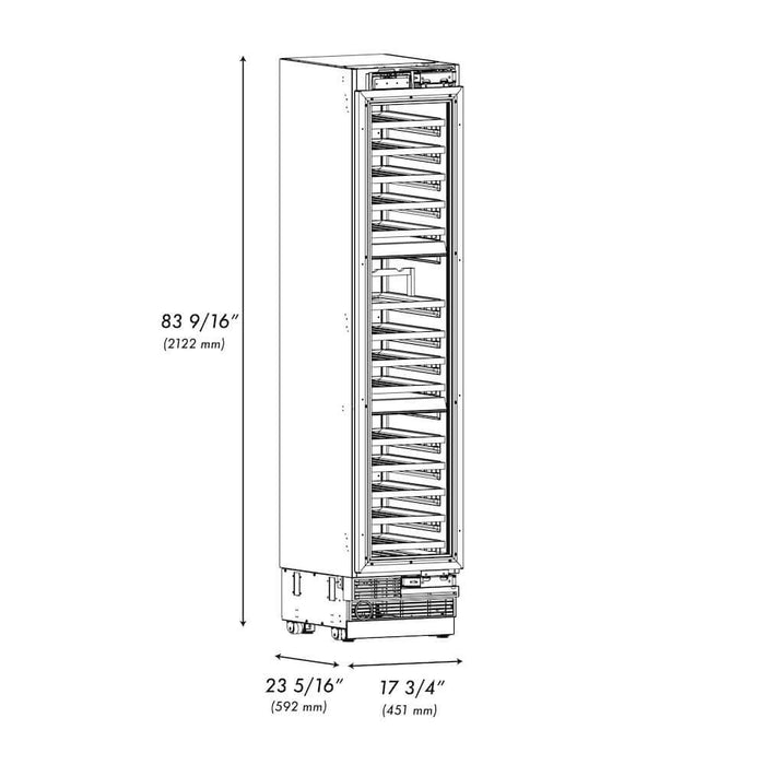 ZLINE Autograph Edition 18 in. 9.0 cu. ft. Triple Zone 68 Bottle Panel Ready Right Hinge Column Wine Cooler with Matte Black Accents (RBCWVRZ-18-MB)