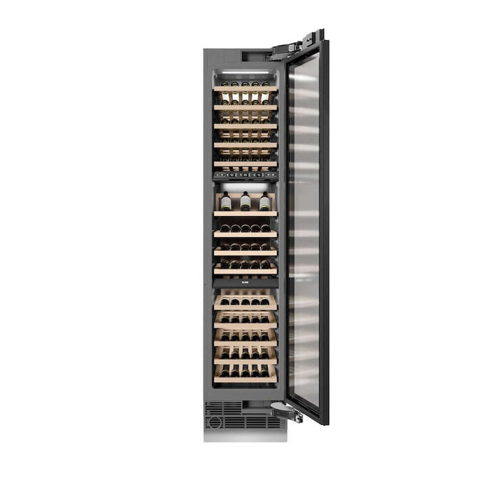 ZLINE Autograph Edition 18 in. 9.0 cu. ft. Triple Zone 68 Bottle Panel Ready Right Hinge Column Wine Cooler with Matte Black Accents (RBCWVRZ-18-MB)