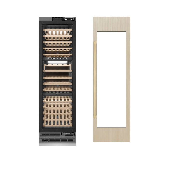 ZLINE Autograph Edition 24 in. 12.4 cu. ft. Triple Zone 100 Bottle Panel Ready Column Wine Cooler with Champagne Bronze Accents (RBCWVZ-24-CB)