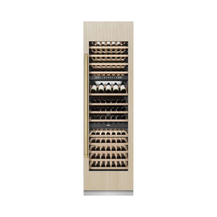 ZLINE Autograph Edition 24 in. 12.4 cu. ft. Triple Zone 100 Bottle Panel Ready Column Wine Cooler with Polished Gold Accents (RBCWVZ-24-G)