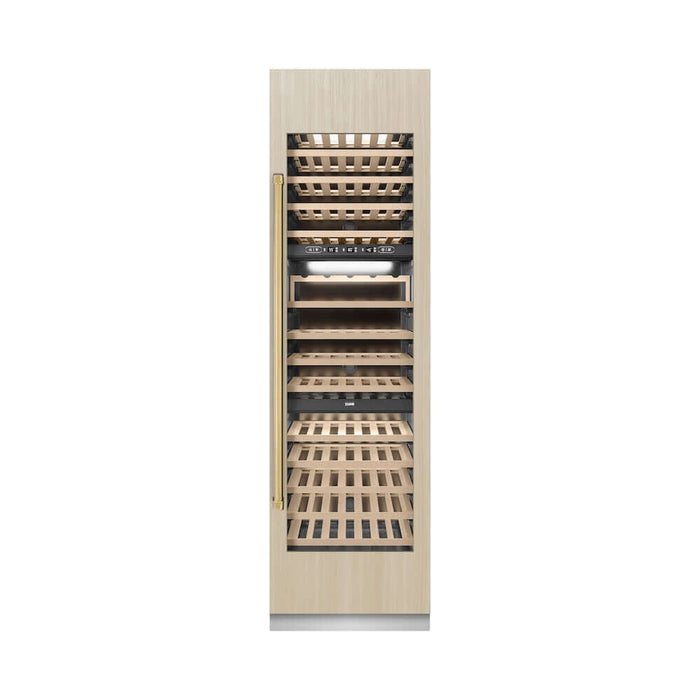 ZLINE Autograph Edition 24 in. 12.4 cu. ft. Triple Zone 100 Bottle Panel Ready Column Wine Cooler with Polished Gold Accents (RBCWVZ-24-G)