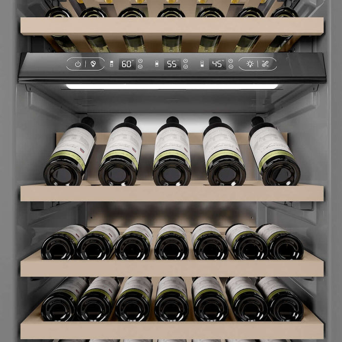 ZLINE Autograph Edition 24 in. 12.4 cu. ft. Triple Zone 100 Bottle Panel Ready Column Wine Cooler with Matte Black Accents (RBCWVZ-24-MB)