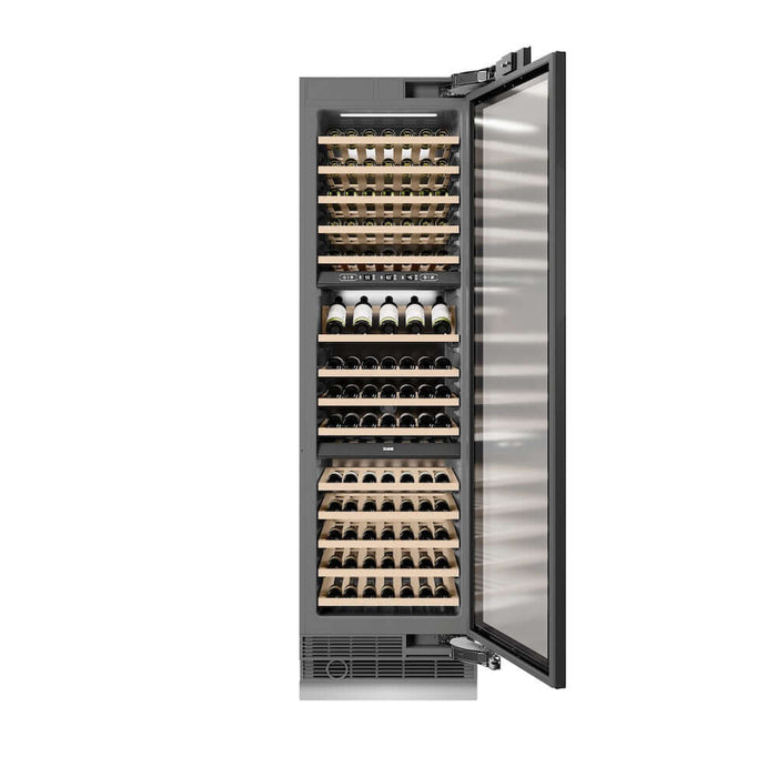 ZLINE Autograph Edition 24 in. 12.4 cu. ft. Triple Zone 100 Bottle Panel Ready Column Wine Cooler with Matte Black Accents (RBCWVZ-24-MB)
