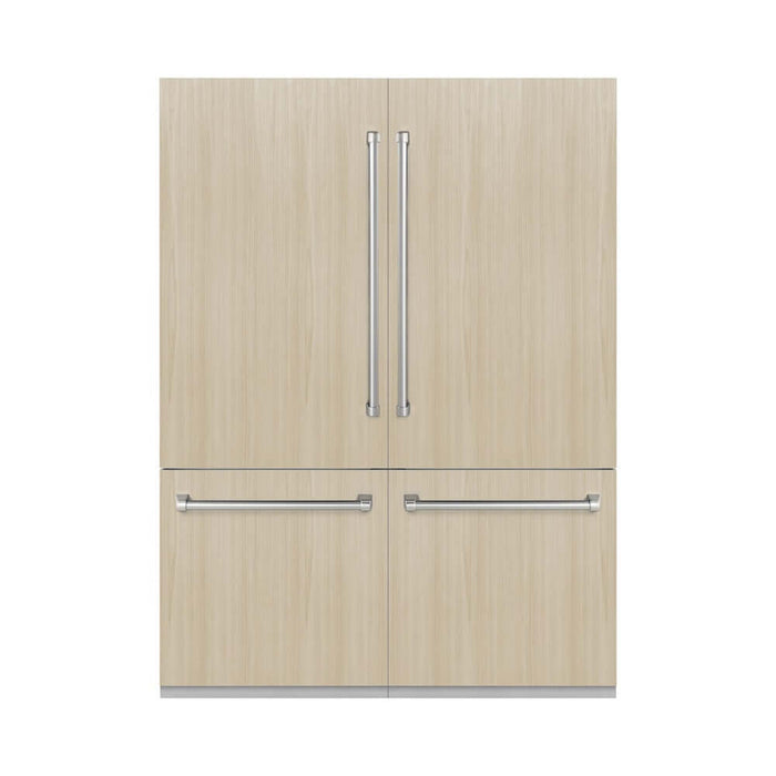 ZLINE 60 in. 32.2 cu. ft. Panel Ready French Door Built-In Bottom Freezer Refrigerator with Water Dispensers and Ice Makers with Graphite Gray Interior (GRBIV-60)