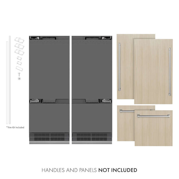 ZLINE 60 in. 32.2 cu. ft. Panel Ready French Door Built-In Bottom Freezer Refrigerator with Water Dispensers and Ice Makers with Graphite Gray Interior (GRBIV-60)