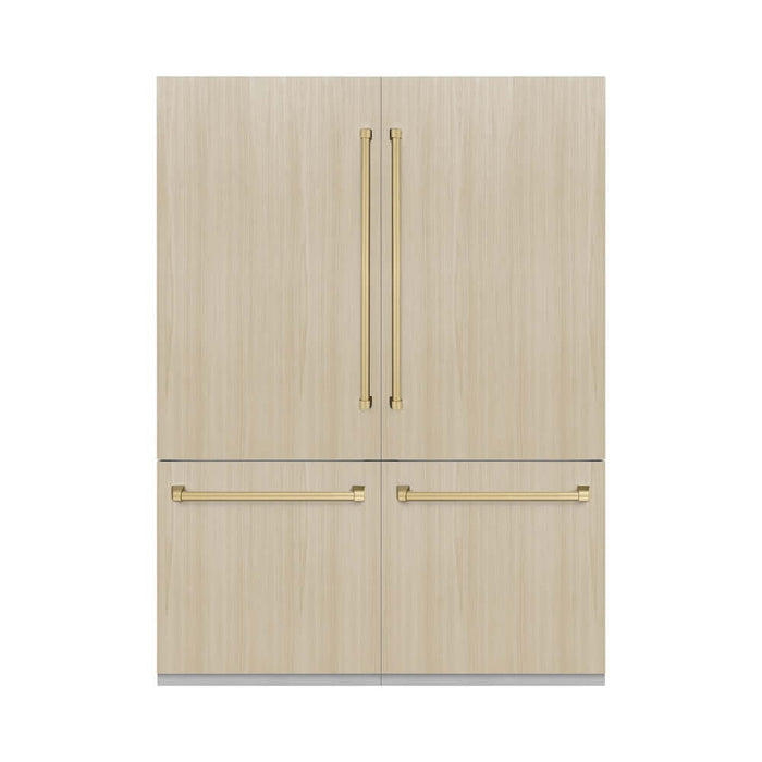 ZLINE Autograph Edition 60 in. 32.2 cu. ft. Panel Ready French Door Built-In Bottom Freezer Refrigerator with Water Dispenser and Ice Maker with Graphite Gray Interior and Champagne Bronze Accents (GRBIVZ-60-CB)