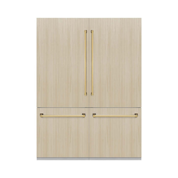 ZLINE Autograph Edition 60 in. 32.2 cu. ft. Panel Ready French Door Built-In Bottom Freezer Refrigerator with Water Dispenser and Ice Maker with Graphite Gray Interior and Polished Gold Accents (GRBIVZ-60-G)