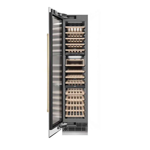 ZLINE Autograph Edition 18 in. 9.0 cu. ft. Triple Zone 68 Bottle Left Hinge Column Wine Cooler in Satin Stainless Steel with Polished Gold Accents (RCWVLZ-SN-18-G)