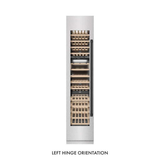 ZLINE Autograph Edition 18 in. 9.0 cu. ft. Triple Zone 68 Bottle Left Hinge Column Wine Cooler in Satin Stainless Steel with Matte Black Accents (RCWVLZ-SN-18-MB)