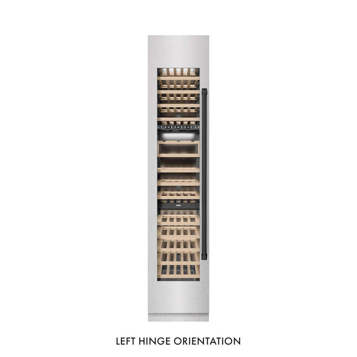 ZLINE Autograph Edition 18 in. 9.0 cu. ft. Triple Zone 68 Bottle Left Hinge Column Wine Cooler in Satin Stainless Steel with Matte Black Accents (RCWVLZ-SN-18-MB)