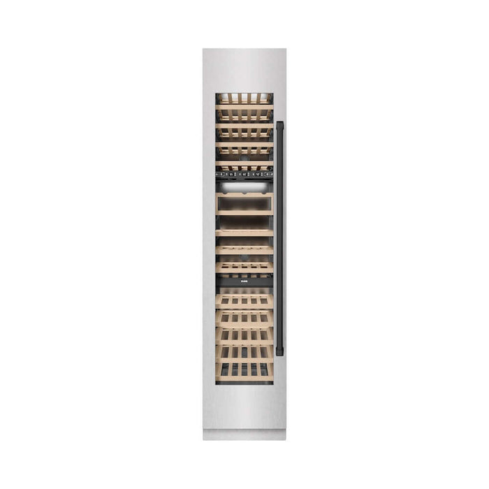 ZLINE Autograph Edition 18 in. 9.0 cu. ft. Triple Zone 68 Bottle Left Hinge Column Wine Cooler in Satin Stainless Steel with Matte Black Accents (RCWVLZ-SN-18-MB)