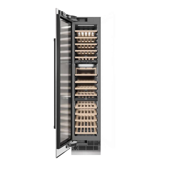 ZLINE Autograph Edition 18 in. 9.0 cu. ft. Triple Zone 68 Bottle Left Hinge Column Wine Cooler in Satin Stainless Steel with Matte Black Accents (RCWVLZ-SN-18-MB)