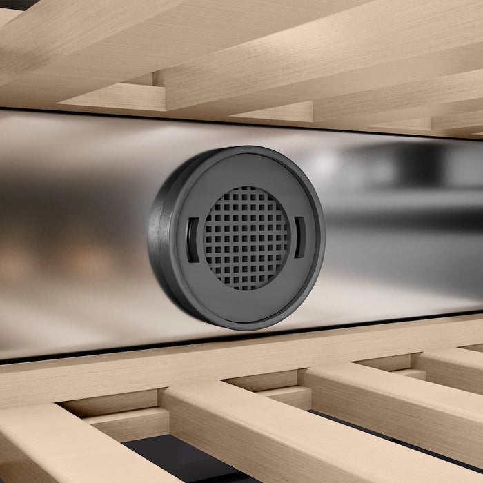 ZLINE Autograph Edition 18 in. 9.0 cu. ft. Triple Zone 68 Bottle Right Hinge Column Wine Cooler in Satin Stainless Steel with Matte Black Accents (RCWVRZ-SN-18-MB)