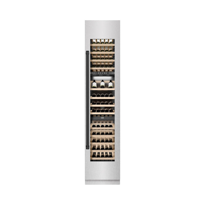 ZLINE Autograph Edition 18 in. 9.0 cu. ft. Triple Zone 68 Bottle Right Hinge Column Wine Cooler in Satin Stainless Steel with Matte Black Accents (RCWVRZ-SN-18-MB)