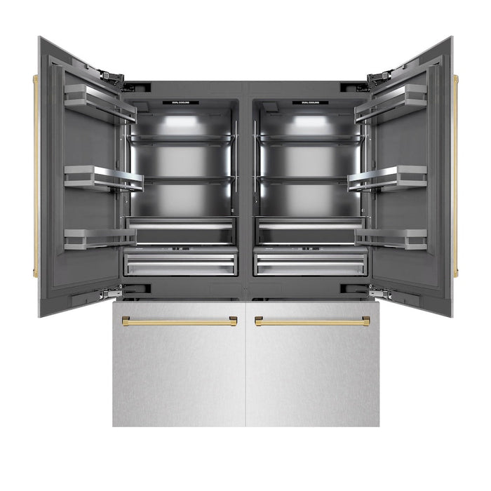 ZLINE Autograph Edition 60 in. 32.2 cu. ft. French Door Built-In Bottom Freezer Refrigerator with Water Dispenser and Ice Maker in Satin Stainless Steel with Graphite Gray Interior and Champagne Bronze Accents (GRBIVZ-SN-60-CB)