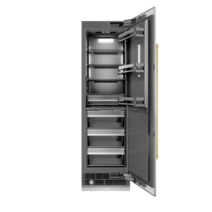 ZLINE Autograph Edition 24 in. 12.5 cu. ft. Column Refrigerator in Stainless Steel with Graphite Gray Interior and Champagne Bronze Accents (RCRVZ-30424-CB)