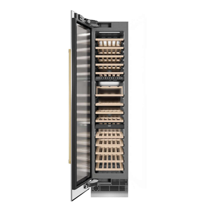 ZLINE Autograph Edition 18 in. 9.0 cu. ft. Triple Zone 68 Bottle Left Hinge Column Wine Cooler in Stainless Steel with Polished Gold Accents (RCWVLZ-30418-G)
