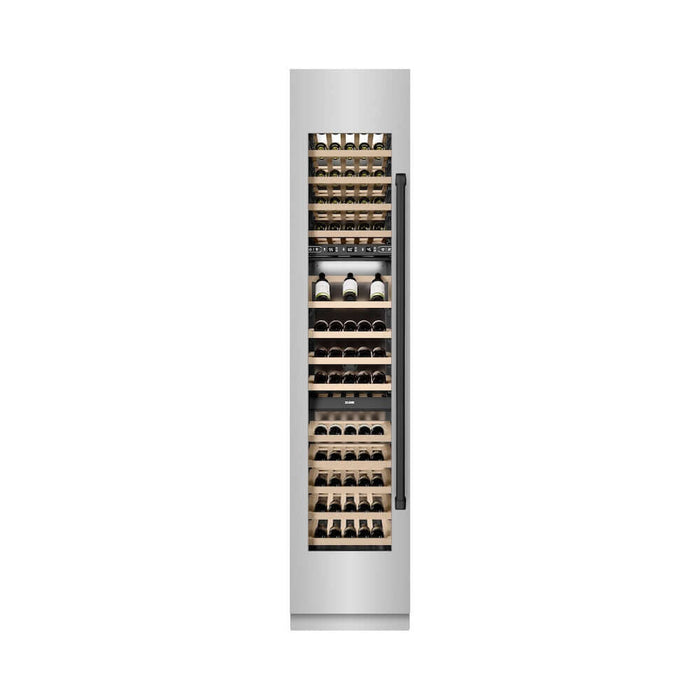 ZLINE Autograph Edition 18 in. 9.0 cu. ft. Triple Zone 68 Bottle Left Hinge Column Wine Cooler in Stainless Steel with Matte Black Accents (RCWVLZ-30418-MB)