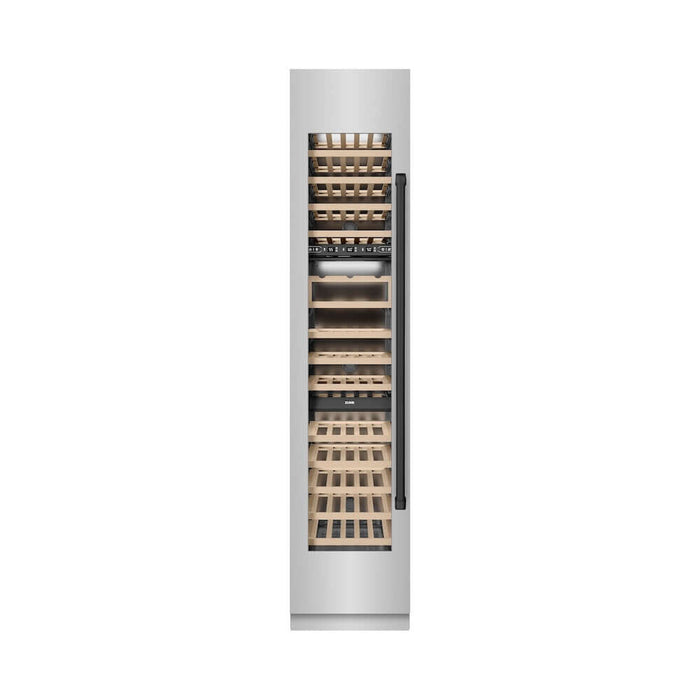 ZLINE Autograph Edition 18 in. 9.0 cu. ft. Triple Zone 68 Bottle Left Hinge Column Wine Cooler in Stainless Steel with Matte Black Accents (RCWVLZ-30418-MB)