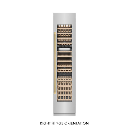 ZLINE Autograph Edition 18 in. 9.0 cu. ft. Triple Zone 68 Bottle Right Hinge Column Wine Cooler in Stainless Steel with Champagne Bronze Accents (RCWVRZ-30418-CB)