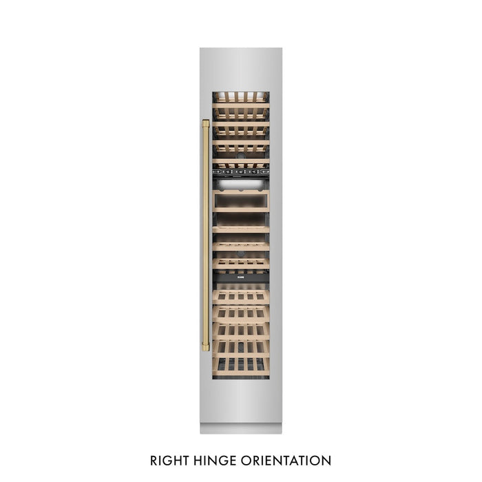 ZLINE Autograph Edition 18 in. 9.0 cu. ft. Triple Zone 68 Bottle Right Hinge Column Wine Cooler in Stainless Steel with Champagne Bronze Accents (RCWVRZ-30418-CB)