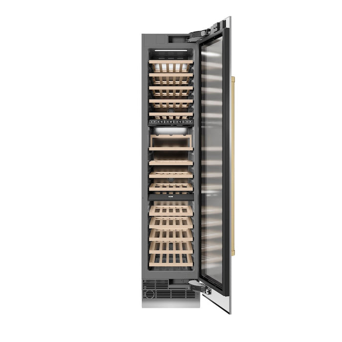 ZLINE Autograph Edition 18 in. 9.0 cu. ft. Triple Zone 68 Bottle Right Hinge Column Wine Cooler in Stainless Steel with Champagne Bronze Accents (RCWVRZ-30418-CB)