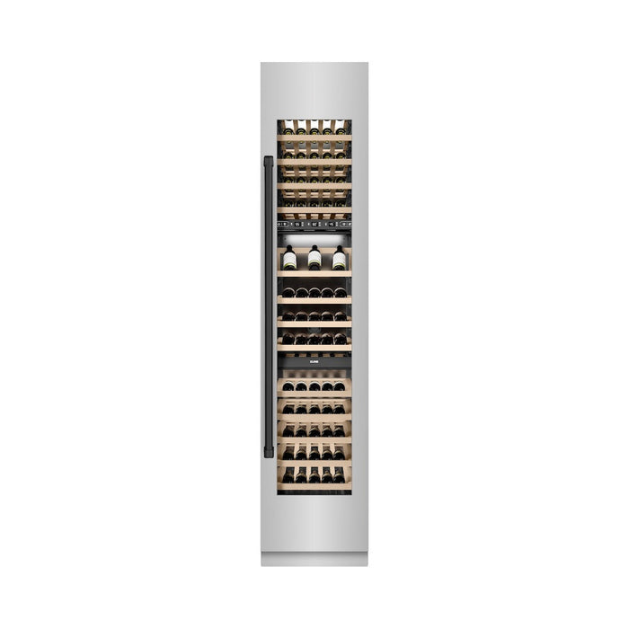 ZLINE Autograph Edition 18 in. 9.0 cu. ft. Triple Zone 68 Bottle Right Hinge Column Wine Cooler in Stainless Steel with Matte Black Accents (RCWVRZ-30418-MB)