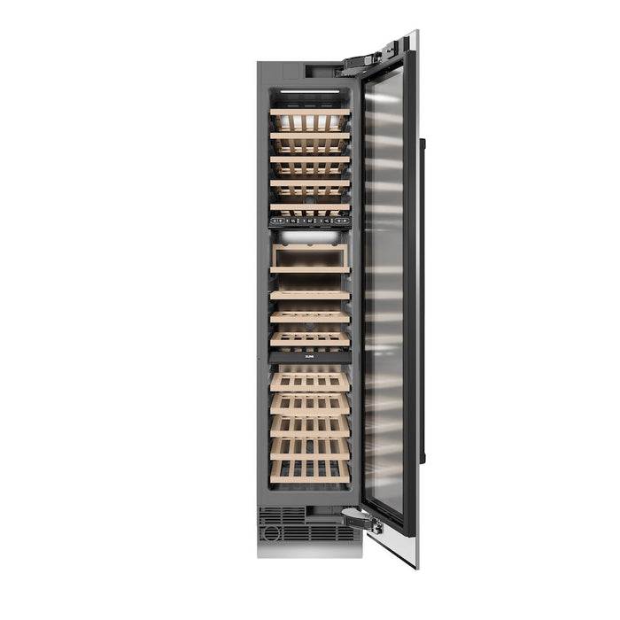 ZLINE Autograph Edition 18 in. 9.0 cu. ft. Triple Zone 68 Bottle Right Hinge Column Wine Cooler in Stainless Steel with Matte Black Accents (RCWVRZ-30418-MB)