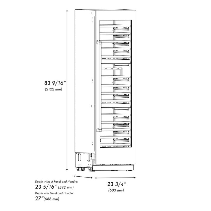 ZLINE Autograph Edition 24 in. 12.4 cu. ft. Triple Zone 100 Bottle Column Wine Cooler in Stainless Steel and Champagne Bronze Accents (RCWVZ-304-24-CB)