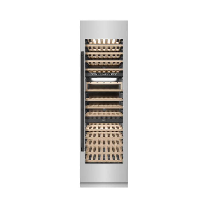 ZLINE Autograph Edition 24 in. 12.4 cu. ft. Triple Zone 100 Bottle Column Wine Cooler in Stainless Steel and Matte Black Accents (RCWVZ-304-24-MB)