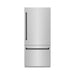 ZLINE Autograph Edition 36 in. 19.8 cu. ft. Built-In Bottom Freezer Refrigerator with Water Dispenser and Ice Maker in Stainless Steel with Graphite Gray Interior and Matte Black Accents (GRBITZ-304-36MB)