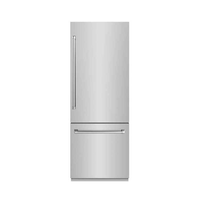 ZLINE 30 in. 16.1 cu. ft. Built-In Bottom Freezer Refrigerator with Water Dispenser and Ice Maker in Stainless Steel with Graphite Gray Interior (GRBIV-304-30)