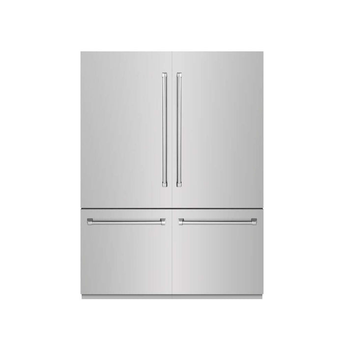 ZLINE 60 in. 32.2 cu. ft. French Door Built-In Bottom Freezer Refrigerator with Water Dispensers and Ice Makers in Stainless Steel with Graphite Gray Interior (GRBIV-304-60)