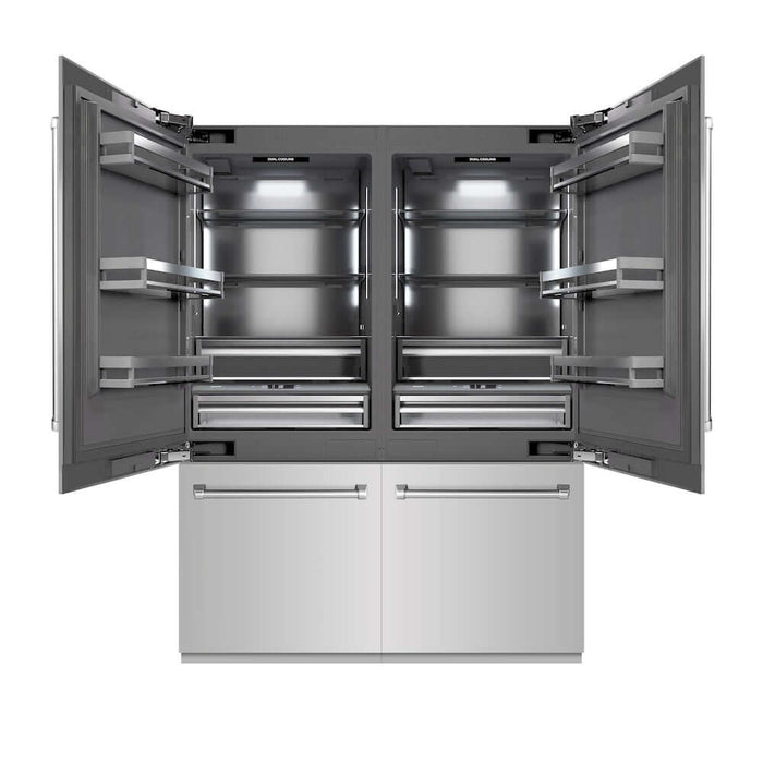 ZLINE 60 in. 32.2 cu. ft. French Door Built-In Bottom Freezer Refrigerator with Water Dispensers and Ice Makers in Stainless Steel with Graphite Gray Interior (GRBIV-304-60)