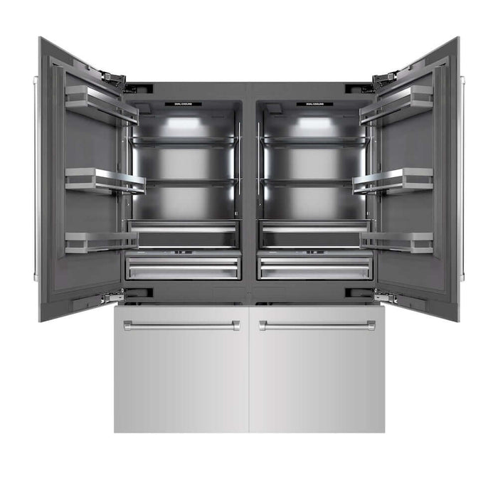 ZLINE 60 in. 32.2 cu. ft. French Door Built-In Bottom Freezer Refrigerator with Water Dispensers and Ice Makers in Stainless Steel with Graphite Gray Interior (GRBIV-304-60)