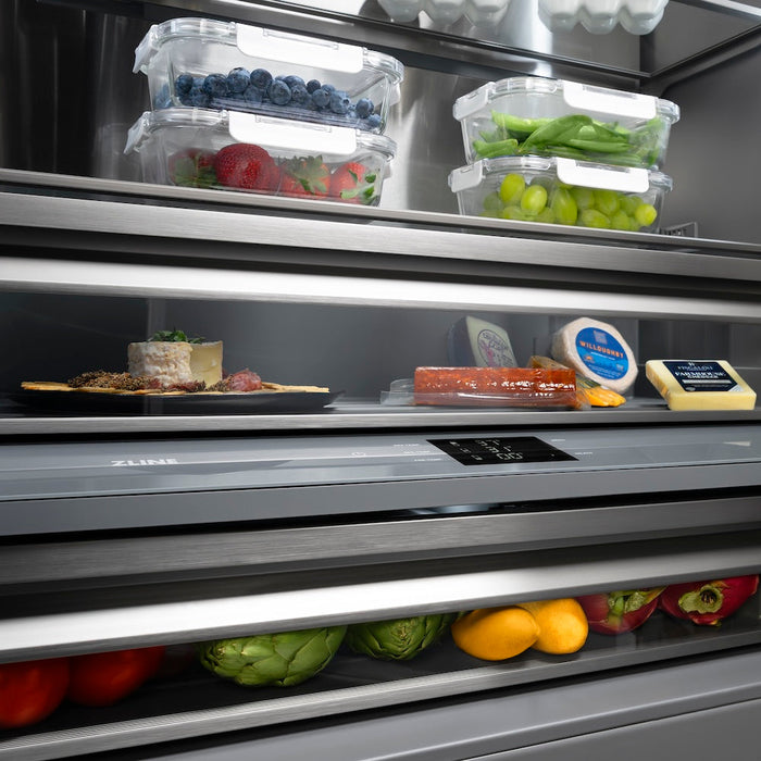 ZLINE Autograph Edition 30 in. 16.1 cu. ft. Built-In Bottom Freezer Refrigerator with Water Dispenser and Ice Maker in Stainless Steel with Graphite Gray Interior and Champagne Bronze Accents (GRBIVZ-304-30CB)