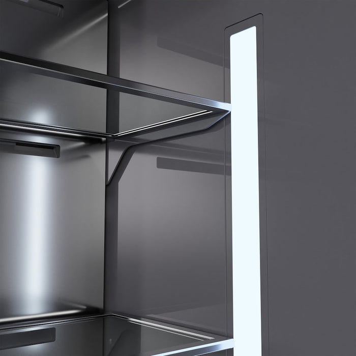 ZLINE Autograph Edition 36 in. 19.6 cu. ft. French Door Built-In Bottom Freezer Refrigerator with Water Dispenser and Ice Maker in Stainless Steel with Graphite Gray Interior and Polished Gold Accents (GRBIVZ-304-36G)