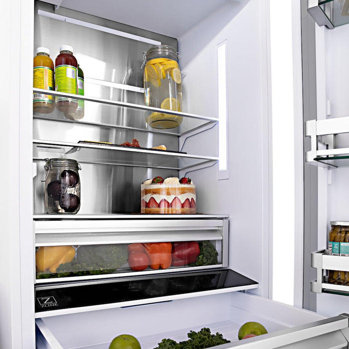 ZLINE Autograph Edition 36 in. 19.6 cu. ft. Panel Ready French Door Built-In Bottom Freezer Refrigerator with Water Dispenser and Ice Maker with Polished Gold Accents (RBIVZ-36-G)