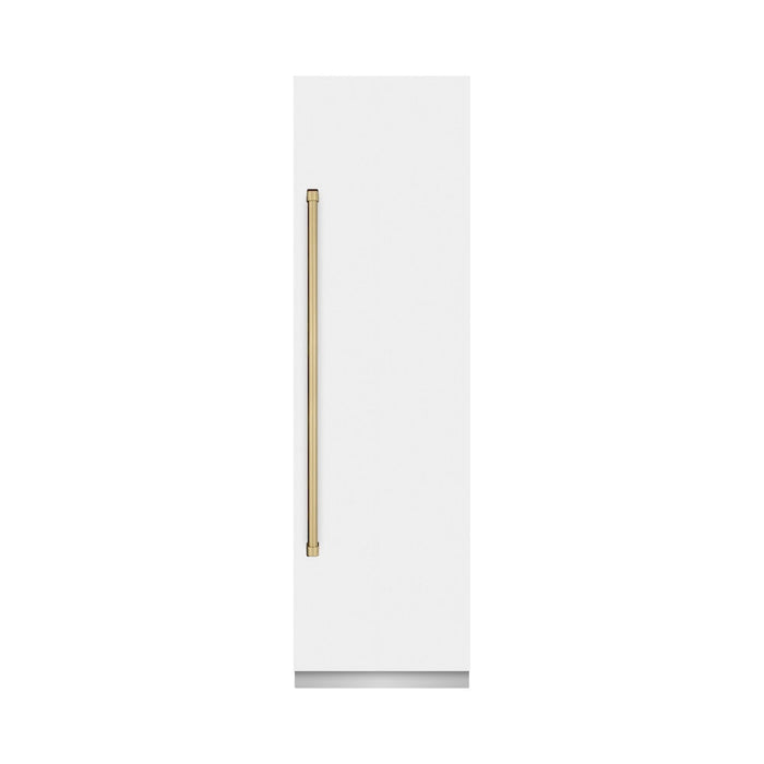 ZLINE Autograph Edition 24 in. 12.5 cu. ft. Column Refrigerator in White Matte with Graphite Gray Interior and Champagne Bronze Accents (RCRVZ-WM-24-CB)