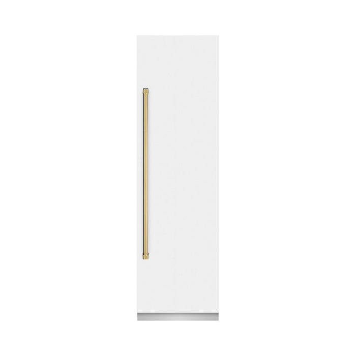 ZLINE Autograph Edition 24 in. 12.5 cu. ft. Column Refrigerator in White Matte with Graphite Gray Interior and Polished Gold Accents (RCRVZ-WM-24-G)