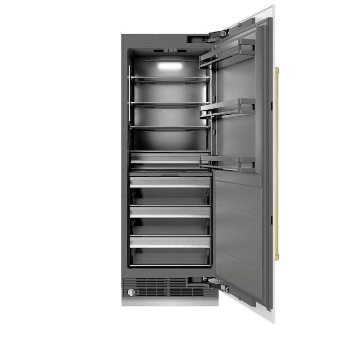 ZLINE Autograph Edition 30 in. 16.7 cu. ft. Column Refrigerator in White Matte with Graphite Gray Interior and Champagne Bronze Accents (RCRVZ-WM-30-CB)